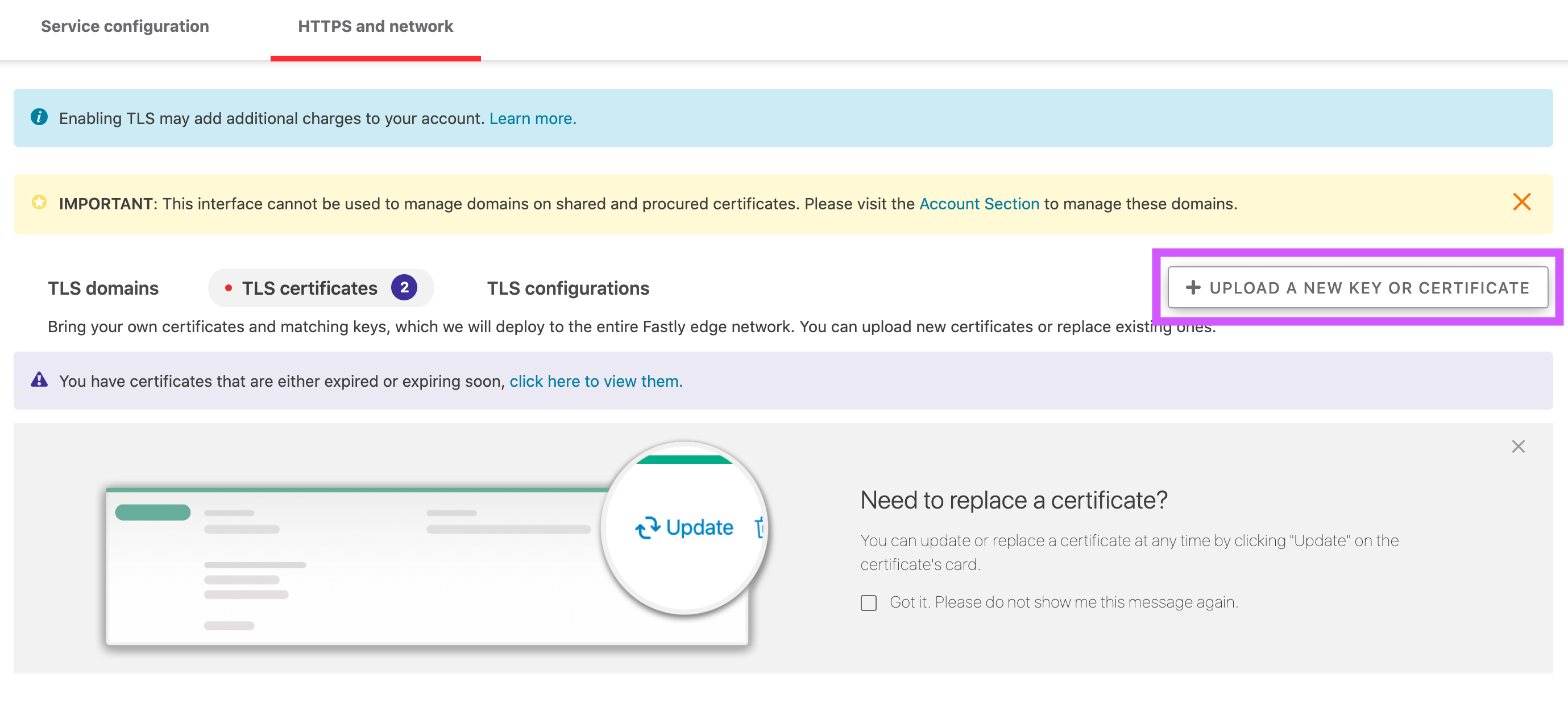 upload a new cert