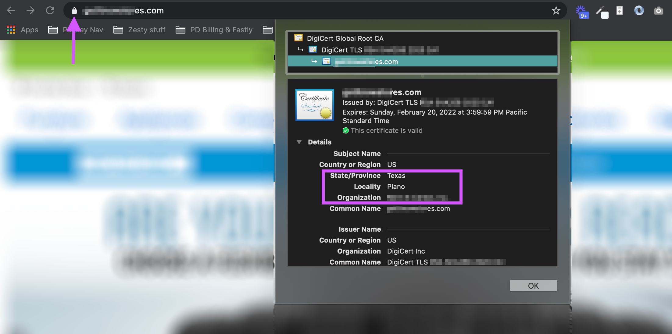 check the certs org and locality