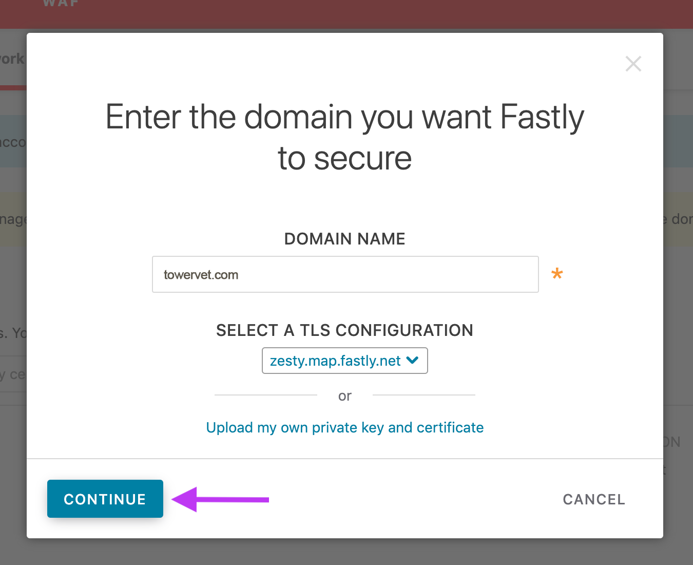 add domain and select TLS config