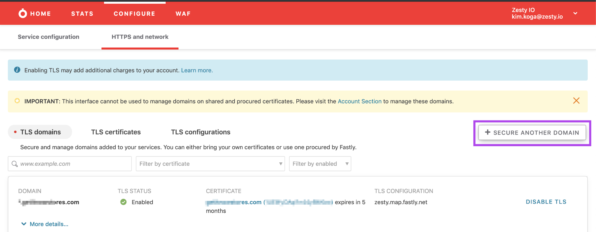 click Secure Another Domain button